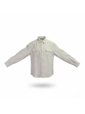 Perry Ellis Mens White Linen Button-Up Shirt Long Sleeve Sz XL